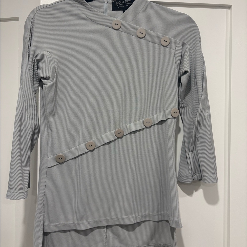 Gray Button-Accent Top